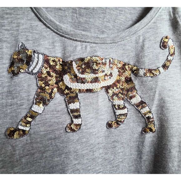 Lane Bryant T Shirt Top I Women's 18/20 I Gray Sequin Cat Tiger Animal NWT - Picture 4 of 8